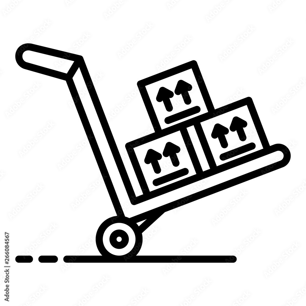 Trolley with goods icon. Outline trolley with goods vector icon for web design isolated on white background Trolley with goods icon. Outline trolley with goods vector icon for web design isolated on white background