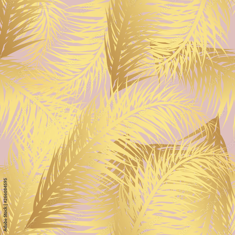 Gold Palm Leaf Vector Background.  Tropical drawn text background.