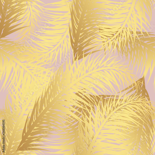 Fototapeta Naklejka Na Ścianę i Meble -  Gold Palm Leaf Vector Background.  Tropical drawn text background.