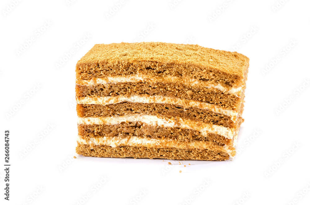 slice of cake isolated on white background