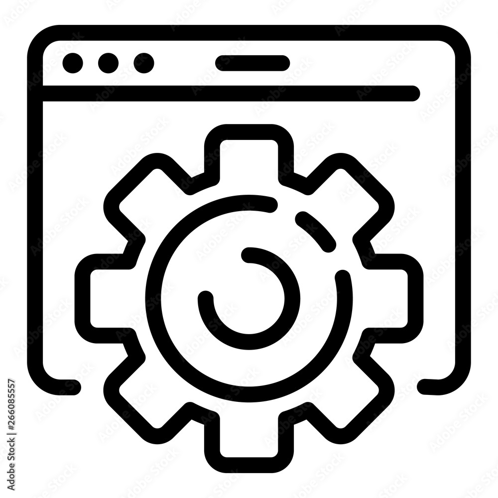 Program window gear icon. Outline program window gear vector icon for ...
