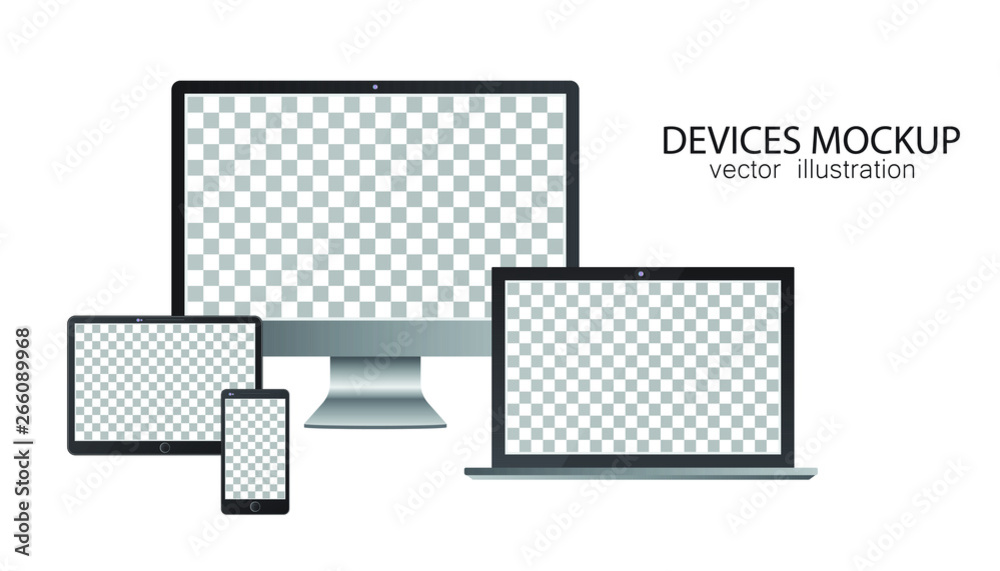 Set of monitor, tablet, laptop, smartphone. Vector illustration in realistic design.