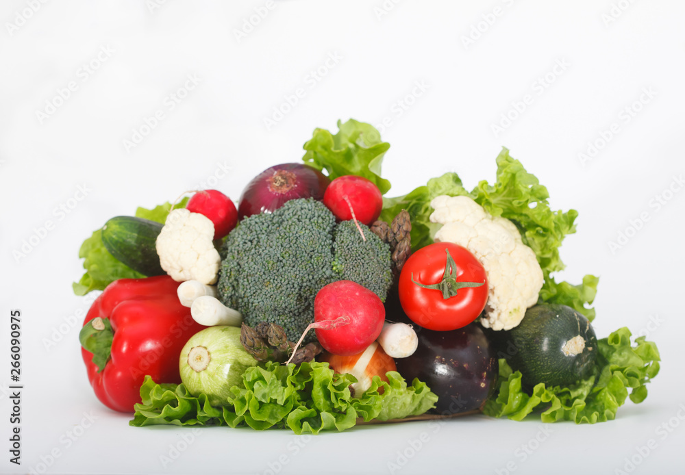 Bouquet of various vegetables. Healthy, detox diet concept. Colorful vegetables on white background.