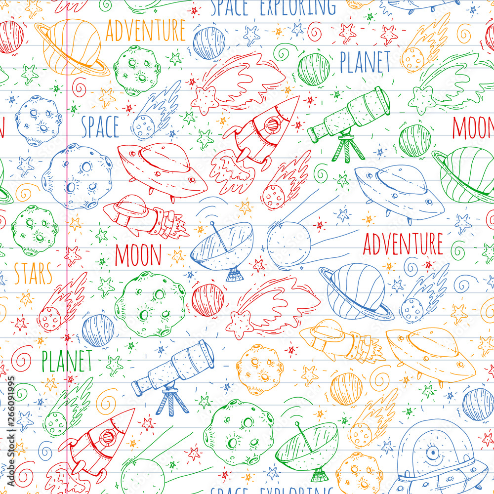 Space vector illustration. Science, technology pattern. Rocket and spaceships. Space vector illustration. Science, technology pattern. Rocket and spaceships.