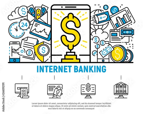 Money internet banking concept background. Outline illustration of money internet banking vector concept background for web design