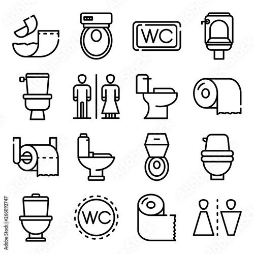 Toilet icons set. Outline set of toilet vector icons for web design isolated on white background
