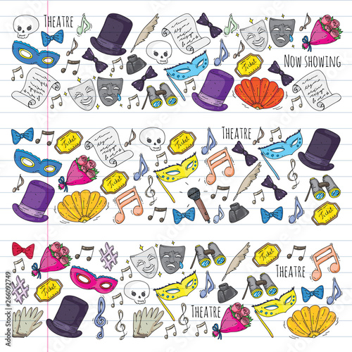 Theatre vector illustration. Entertaiment, cinema, stage, event. Background for banners, posters.