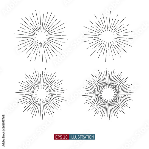 Trendy linear sun rays backgrounds set. Vintage style sunburst. Template for your design works. Vector illustration.