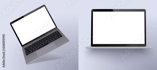 Set Mock-up of realistic laptop. 3d isometric illustration laptop . Perspective view devices. Mockup generic device. Template for infographics or presentation  photo