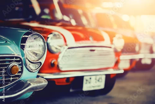 Obraz  z motywem Classic Old Cars with colorful,Vintage retro effect style pictures.