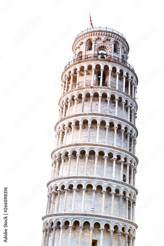 Pisa tower isolated on white background. Architectural monument in Italy.