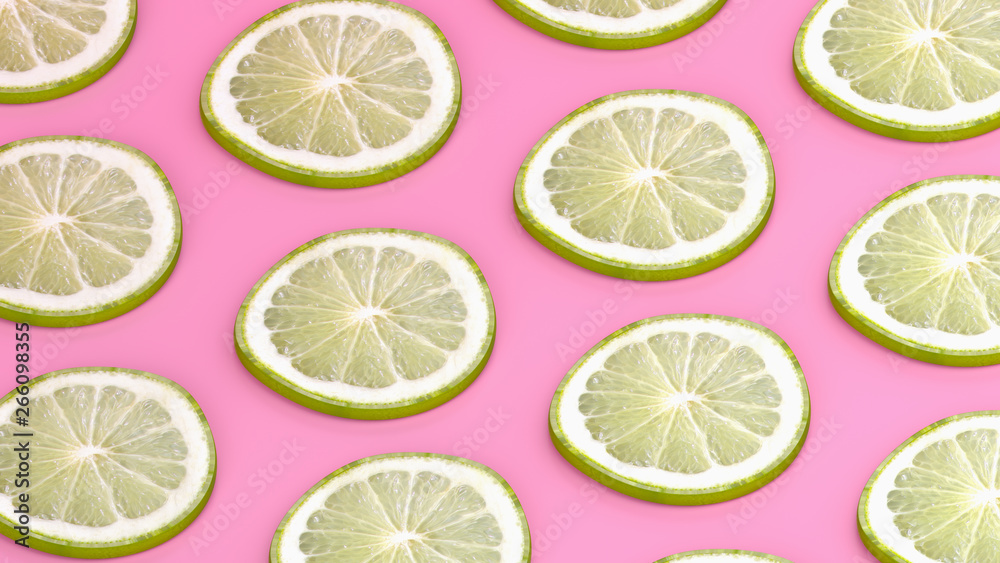 lemons pattern on blue background, 3d render.