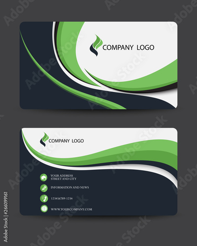 Modern  business creative card template in black and green wave design