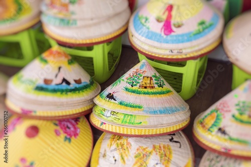 Asian Cone Hat Handicraft. Vietnam Style Cone Hat. Selective Focus.