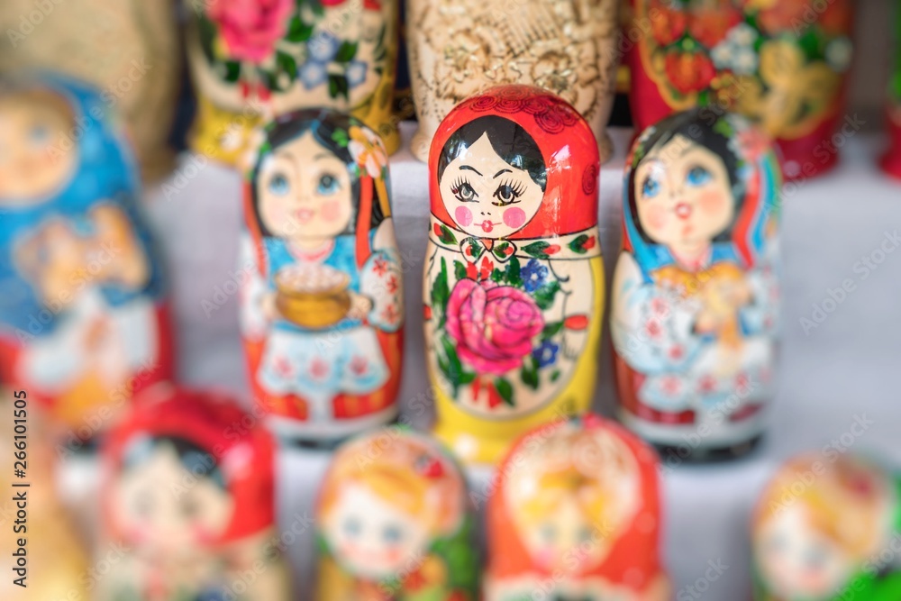 Nested dolls in the souvenir from Ukraine. Selective Focus.
