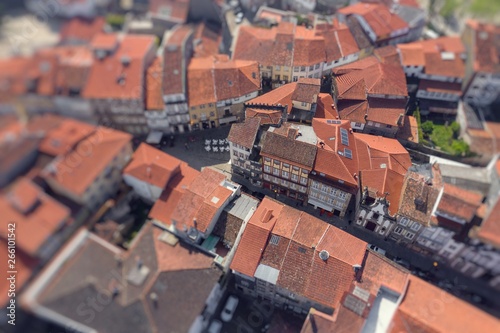 Aerial view of famous historical center in Portugal. hoto made from above by drone.