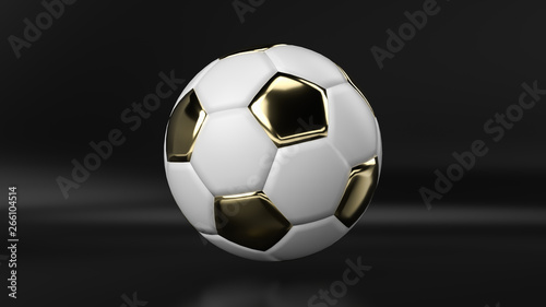 golden soccer ball on black background  3d render.
