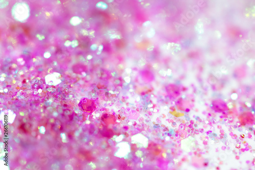 Pink Sparkling Glitter on White Background Bokeh Abstract Close Up
