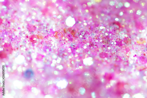 Pink Sparkling Glitter on White Background Bokeh Abstract Close Up
