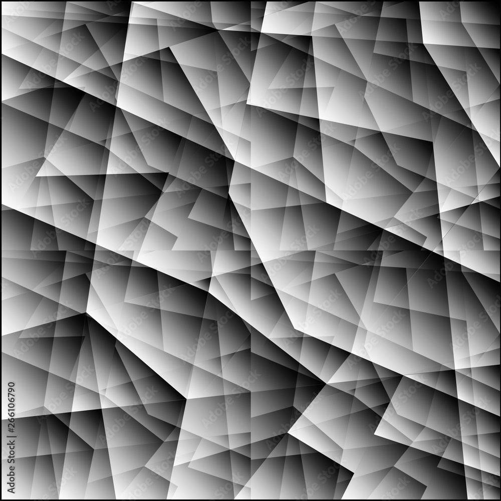 Obraz premium Exclusive darkened monochrome pattern of chaotic black and white glass fragments, irregular cubic figures and ice floes.