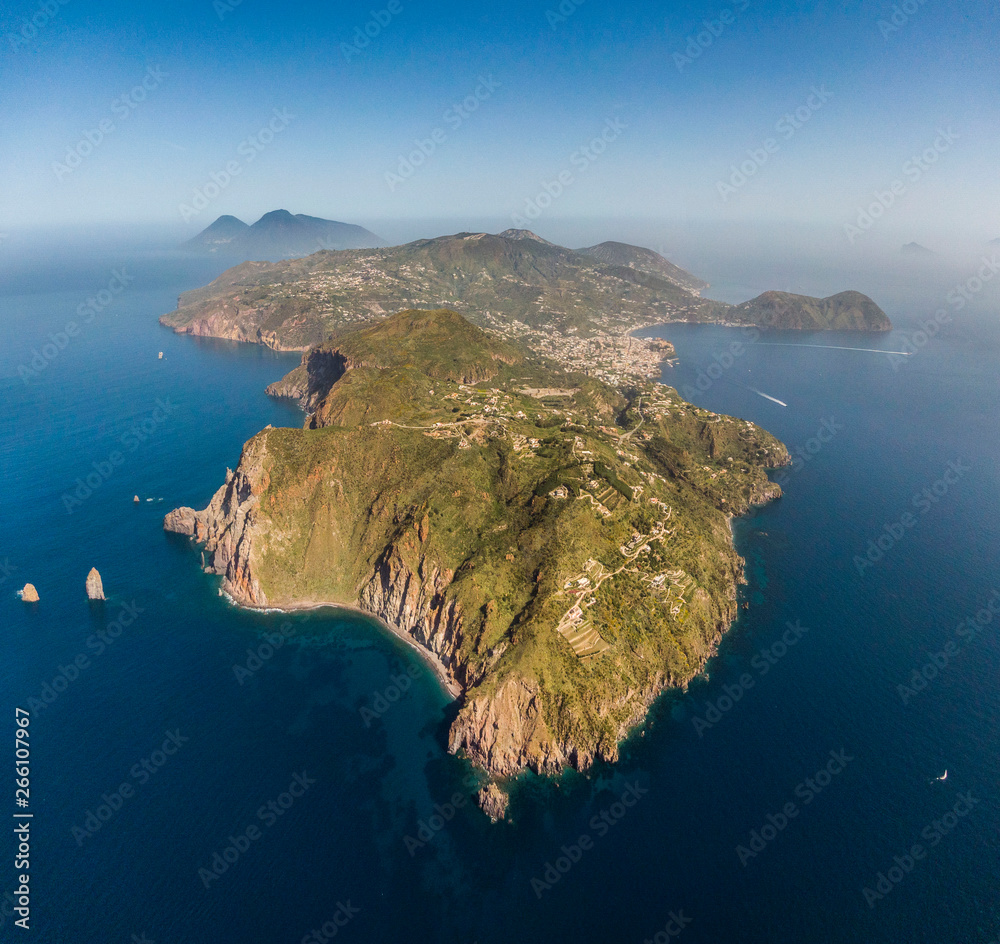 Aerial view of Lipari, the largest of the Aeolian Islands, southern Italy