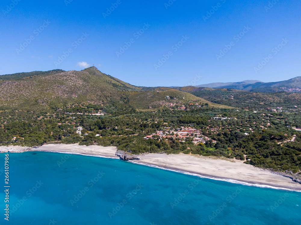 Aerial view of Capogrosso beaches near Marina di Camerota, Italy