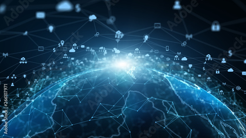 Fototapeta Naklejka Na Ścianę i Meble -  Technology Network Data Connection Network Marketing and Cyber Security Concept. Earth element furnished by Nasa