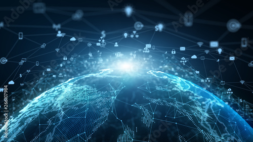 Fototapeta Naklejka Na Ścianę i Meble -  Technology Network Data Connection Network Marketing and Cyber Security Concept. Earth element furnished by Nasa