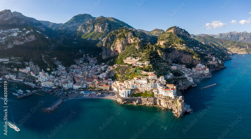 Aerial view of Amalfi town, Italy