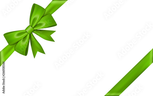 Ribbon bow for gift, isolated white background. Satin design festive frame. Decorative Christmas, Valentine day card, present holiday decoration. Birthday shiny silk ribbon bow. Vector illustration