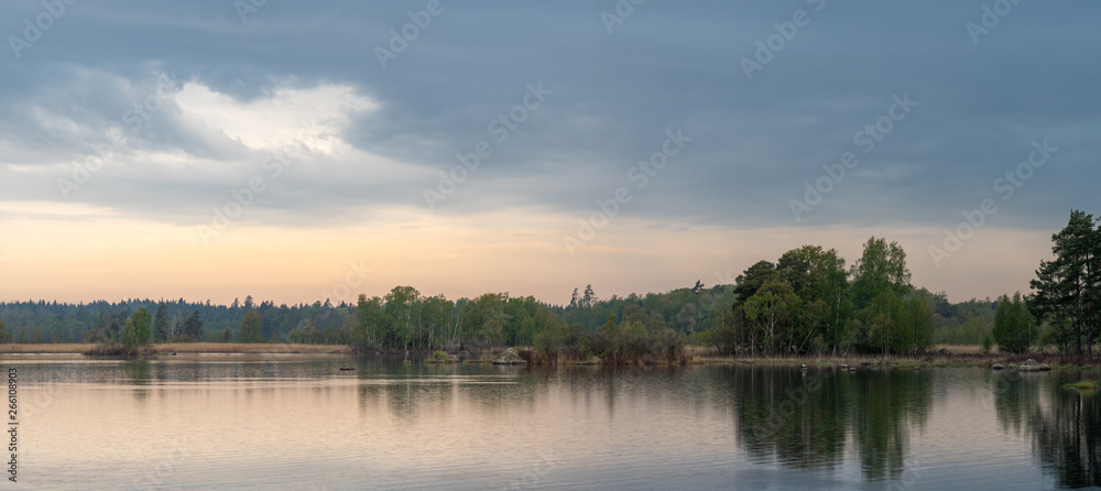 Panorama Lake Landscape with dark clouds