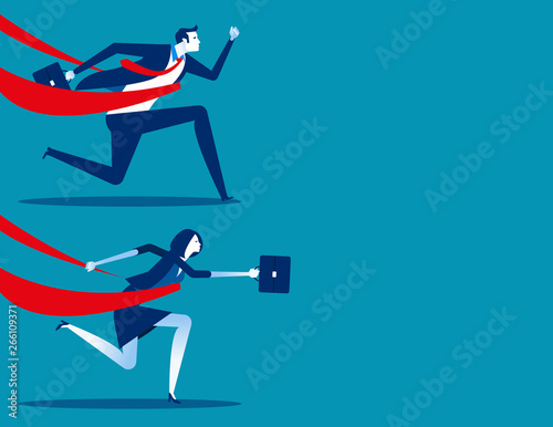 Business man, business woman successful in a finishing line. Concept business vector illustratio, Business character set.