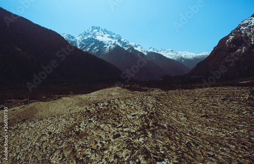 aerial view of the mountains in Yumthang Valley, North Sikkim India - April 2019