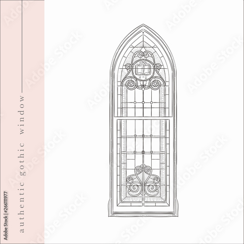 Vector Hand Drawn Old Gothic Window Illustration