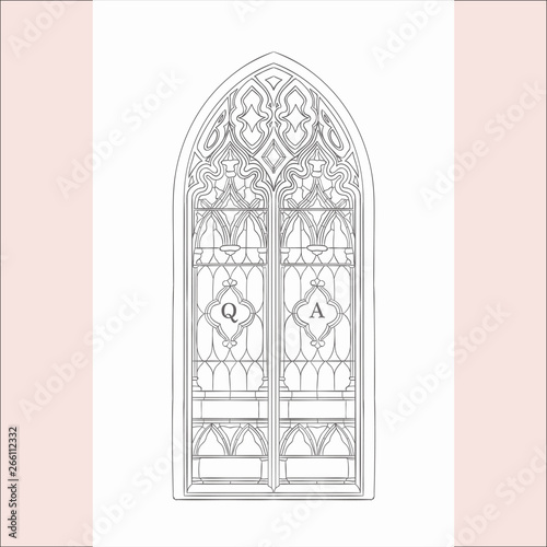 Vector Hand Drawn Old Gothic Window Illustration