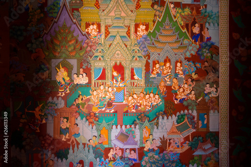 Art Thai painting on wall in temple.