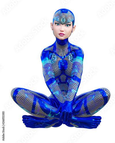 Принти на полотні Cyborg droid robot woman futuristic metallic neon suit