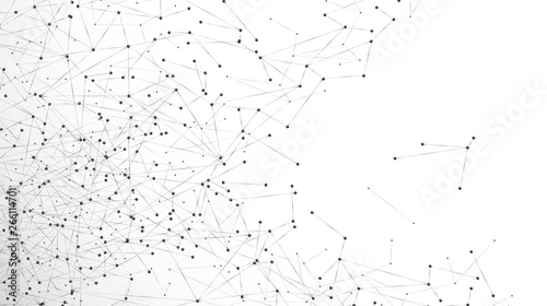 Abstract particle background. Mess network plexus. Atomic and molecular pattern. Nodes connected in web. Vector illustration isolated on white background