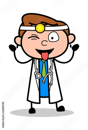 Teasing and Winking Eye - Professional Cartoon Doctor Vector Illustration