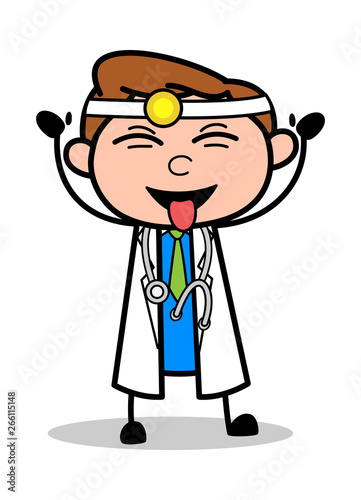 Teasing with Tongue - Professional Cartoon Doctor Vector Illustration