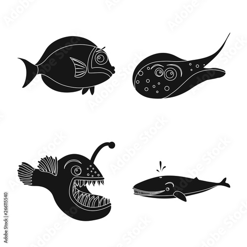 Vector design of sea and animal logo. Set of sea and marine vector icon for stock.