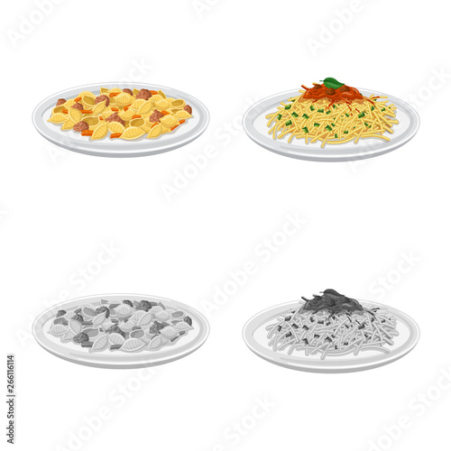Vector illustration of pasta and carbohydrate symbol. Set of pasta and macaroni stock symbol for web.