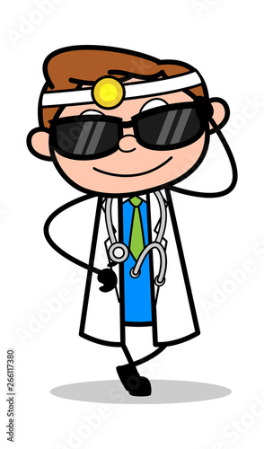 Weared a Trendy Sunglasses - Professional Cartoon Doctor Vector Illustration