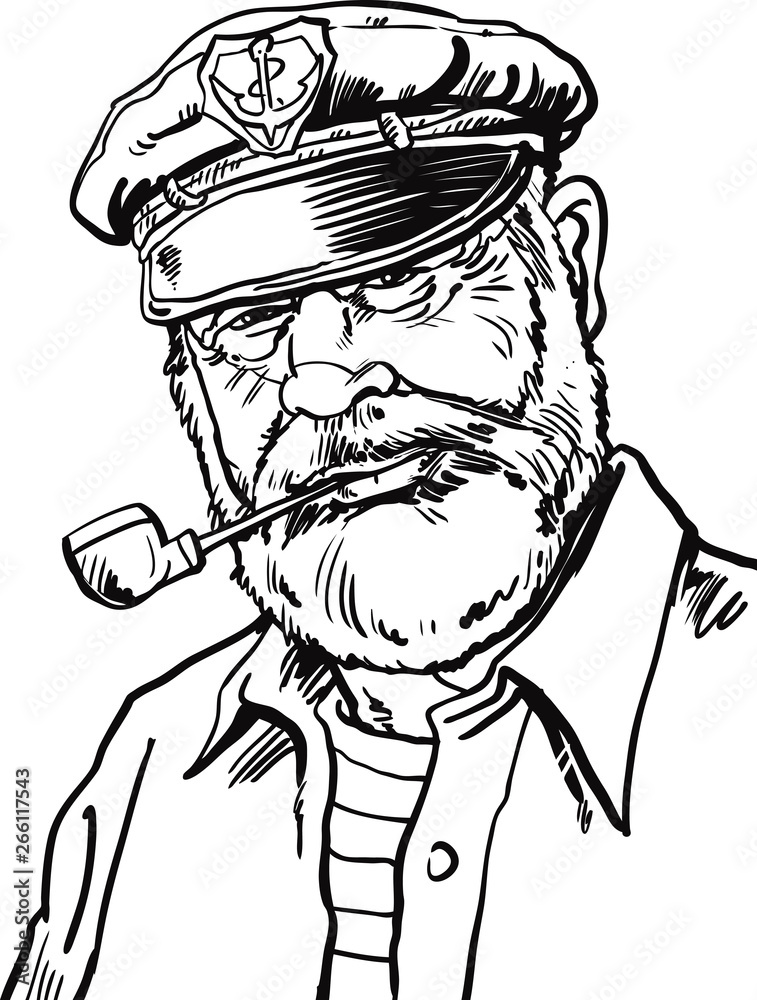 Naklejka premium Vector Black and White Captain Illustration