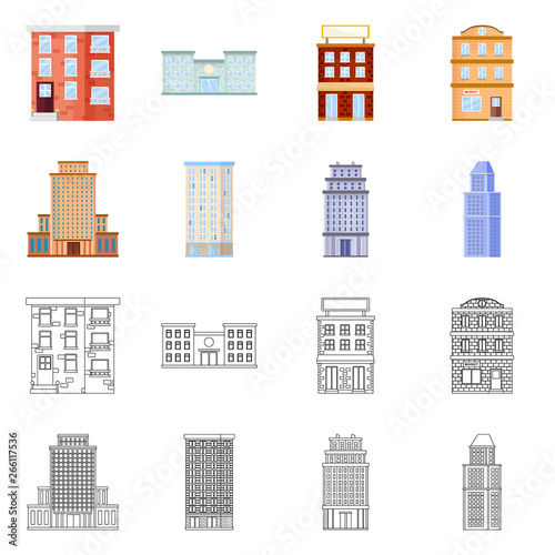 Vector design of municipal and center icon. Collection of municipal and estate stock symbol for web.