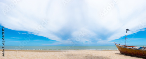 Fishing boats on the beach, sea, summer, blue sky, used for travel websites, travel messages