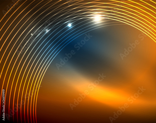 Blue neon circles  abstract circular lines. Glowing circle abstract pattern background