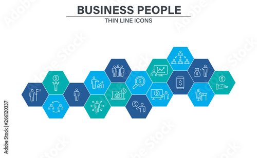 Set of Business people and teamwork web icons in line style. Business, teamwork, leadership, manager. Vector illustration.