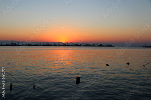 Sunset in the port of Nea Michaniona, suburb of Thessaloniki, Greece. photo