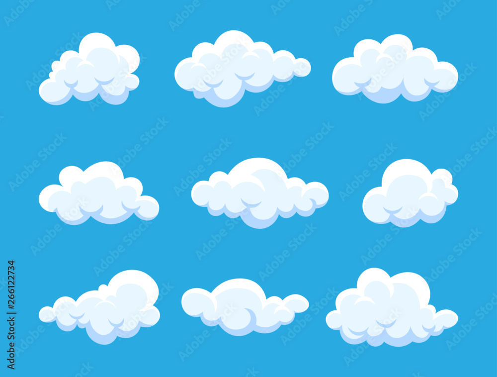 Cloud. Abstract white cloudy set isolated on blue background. Vector illustration